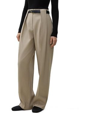 LILYSILK Box Pleated Silk-Wool Trouser - Natural