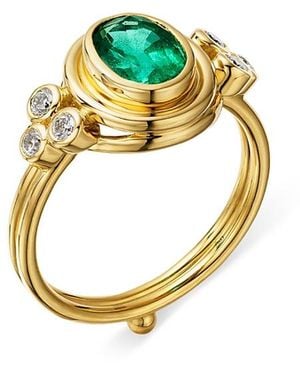 Temple St. Clair 18K Emerald & Diamond Classic Temple Ring - Metallic
