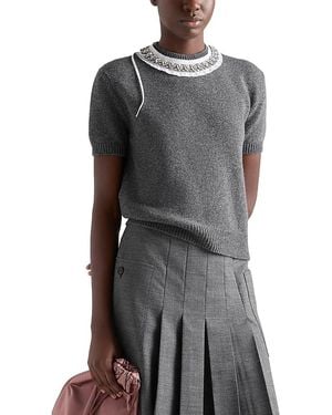 Prada Short Sleeved Wool And Cashmere Sweater - Gray