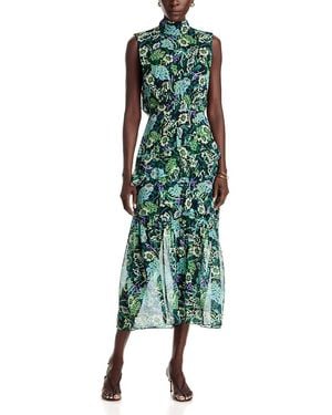 Saloni Fleur Ruffle Midi Dress - Green