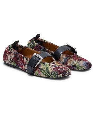 Ganni Tapestry Buckle Strap Ballet Flats - Brown