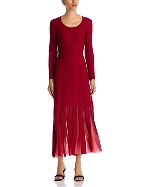 Misook Sheer Panel A Line Dress - Red