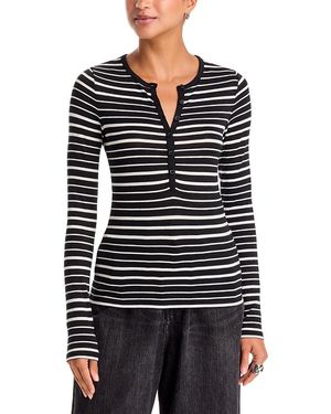 Rag & Bone The Knit Stripe Long Sleeve Henley - Black