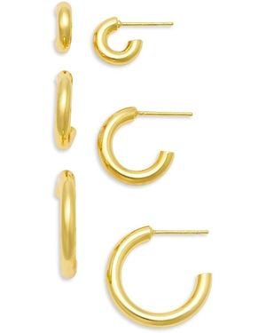 Aqua Multi Size C Hoop Earrings, Set Of 3 - Metallic