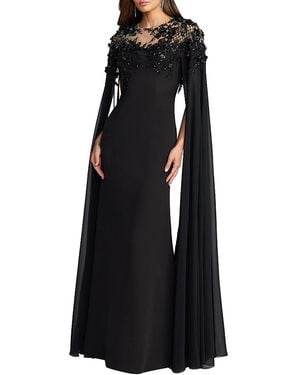 Mac Duggal Floral Embellished Crepe Gown With Chiffon Cape - Black