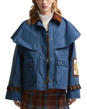 Barbour X Farm Rio Venosa Waxed Capelet Jacket - Blue