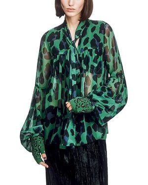Anna Sui Jewel Jaguar Chiffon Tie Blouse - Green