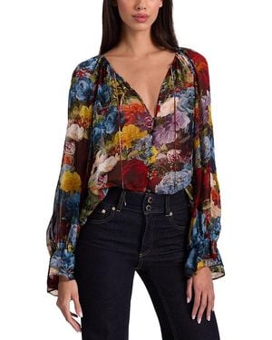 Alice + Olivia Josephine Split Neck Top - Black