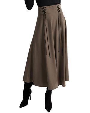 Santorelli Aster Full Midi Skirt With Leather Lacing Detail - Natural