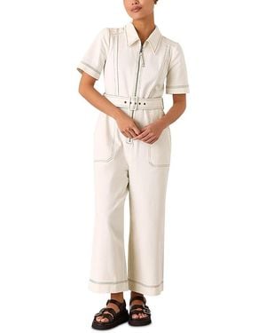 Whistles Petite Denim Pintuck Belted Jumpsuit - White