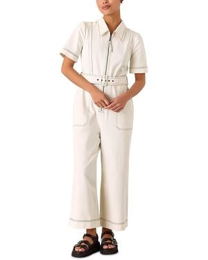 Whistles Petite Denim Pintuck Belted Jumpsuit - White