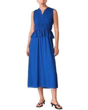 Whistles Shirred V Neck Midi Dress - Blue