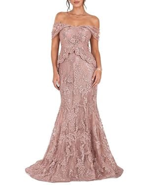 Shani Off The Shoulder Embroidered Gown With 3D Applique - Pink
