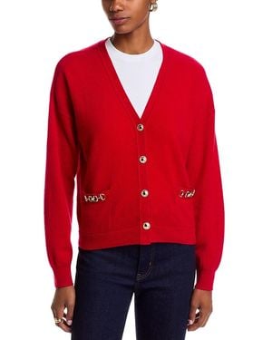 C by Bloomingdale's Cashmere Hardware Trim V Neck Cardigan - Red