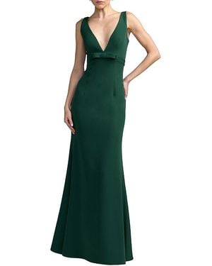 Mac Duggal Crepe V-Neck Mermaid Gown With Bow - Green