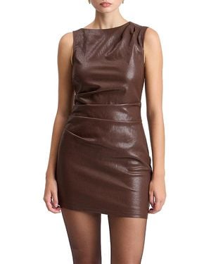 Avec Les Filles Asymmetric Ruched Faux Leather Mini Dress - Brown