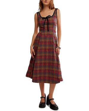 Free People Freya Plaid Midi Dress - Red