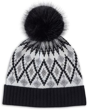Sofiacashmere Fair Isle & Pom Pom Knit Hat - Black