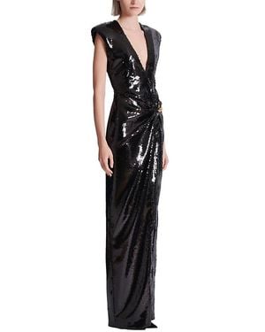 Balmain Long Draped Sequin Dress With Embellished Detail - Black