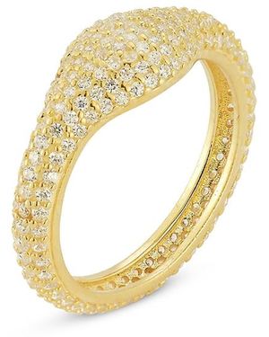 Aqua Pave Signet Dome Ring, Exclusive - Metallic