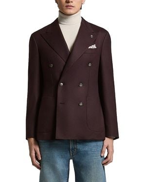 Peserico Wool Gabardine Regular Fit Double Breasted Blazer - Brown