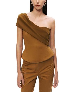 Nocturne One-Shoulder Draped Gabardine Bustier - Brown