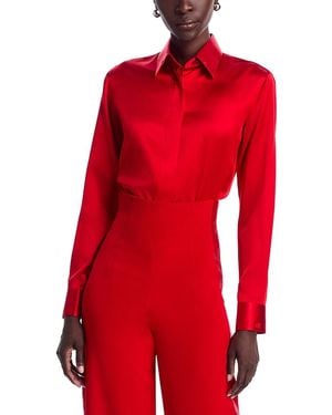 Sergio Hudson Button Front Silk Blouse - Red