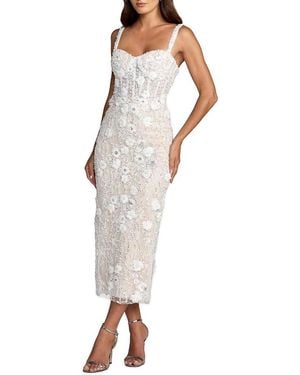 Mac Duggal Embellished Lace Sleeveless Midi Dress - White