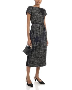 Erdem Salt & Pepper Mixed Media Short Sleeve Midi Dress - Black