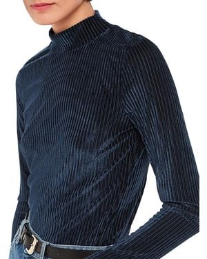 Whistles Velvet Ribbed Mock Neck Top - Blue