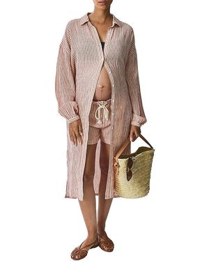 Hatch Collection The Bungalow Striped Maternity Shirt Dress - Multicolor