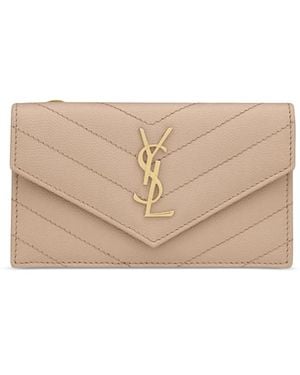 Saint Laurent Cassandre Fragments Flap Card Case - Natural
