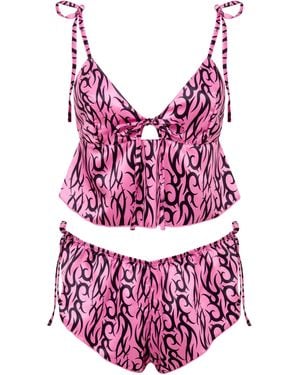Bluebella Bb X Ashley Williams Tattoo Print Luxury Satin Crop Cami And Short Set - Pink