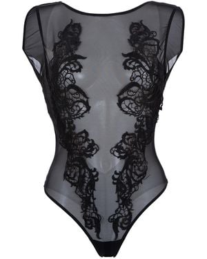 Bluebella Etienne Embroidered Sheer Bodysuit - Black