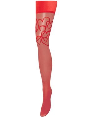Bluebella Hearts Leg/Plain Top Hold Ups - Red