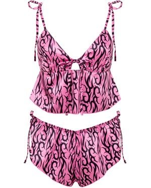 Bluebella Bb X Ashley Williams Tattoo Print Luxury Satin Crop Cami And Short Set - Pink