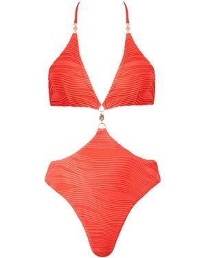 Bluebella Orta Plunge Cut-Out Swimsuit Hot Coral - Red