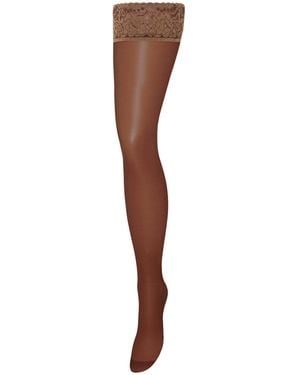 Bluebella Plain Leg/Lace Top Hold Ups Berry - White