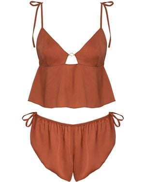 Bluebella Nicole Luxury Satin Crop Cami And Short Set Baked Clay - Brown