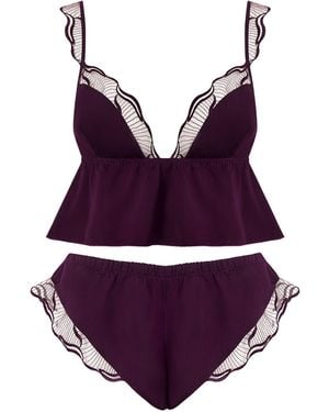 Bluebella Marabel Luxury Satin Sheer Cami And Short Set Cherry - Purple