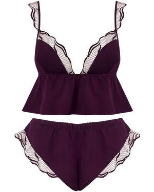 Bluebella Marabel Luxury Satin Sheer Cami And Short Set Cherry - Purple