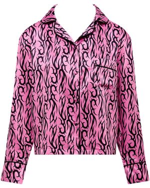Bluebella Bb X Ashley Williams Tattoo Print Luxury Satin Shirt - Pink