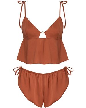 Bluebella Nicole Luxury Satin Crop Cami And Short Set Baked Clay - Brown