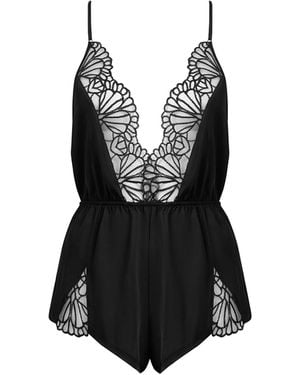 Bluebella Genevieve Luxury Satin Teddy Black/sheer