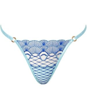 Bluebella Elina Embroidered Sheer Thong - Blue