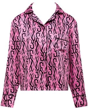 Bluebella Bb X Ashley Williams Tattoo Print Luxury Satin Shirt - Pink