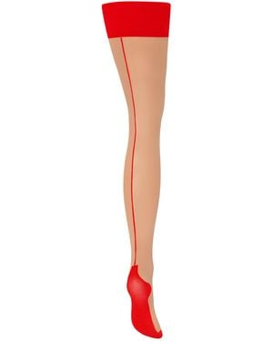 Bluebella Back Seam Leg/Plain Top Stockings Sheer - Red