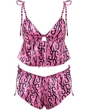 Bluebella Bluebella Bb X Ashley Williams Tattoo Print Luxury Satin Crop Cami And Short Set - Pink