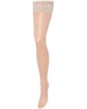 Bluebella Bluebella Plain Leg/Lace Top Thigh Highs Champagne - White