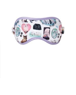 Bluebella Bb X Ashley Williams Kitten Print Luxury Satin Eye Mask - White
